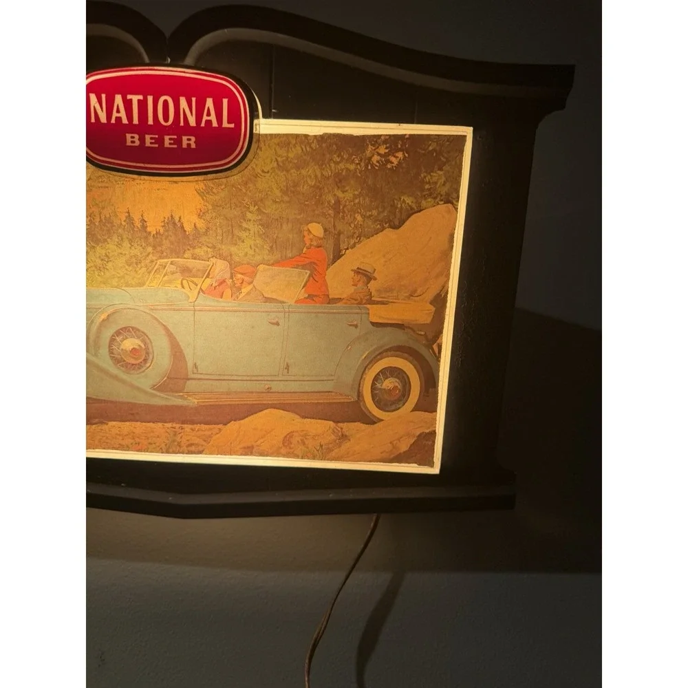 Vintage National Beer Lighted Advertising Sign Classic Car Breweriana Bar